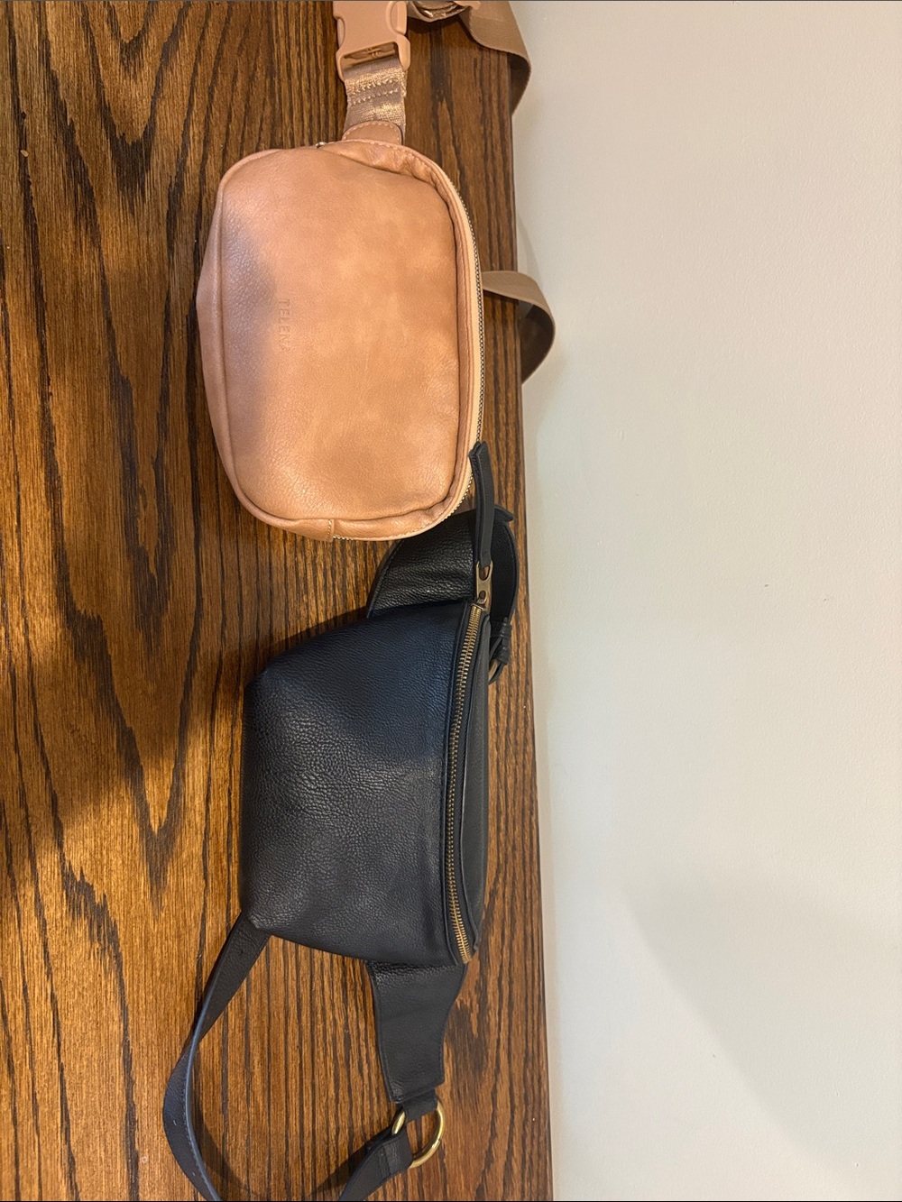 Tan leather + Black Leather Belt Bag Duo